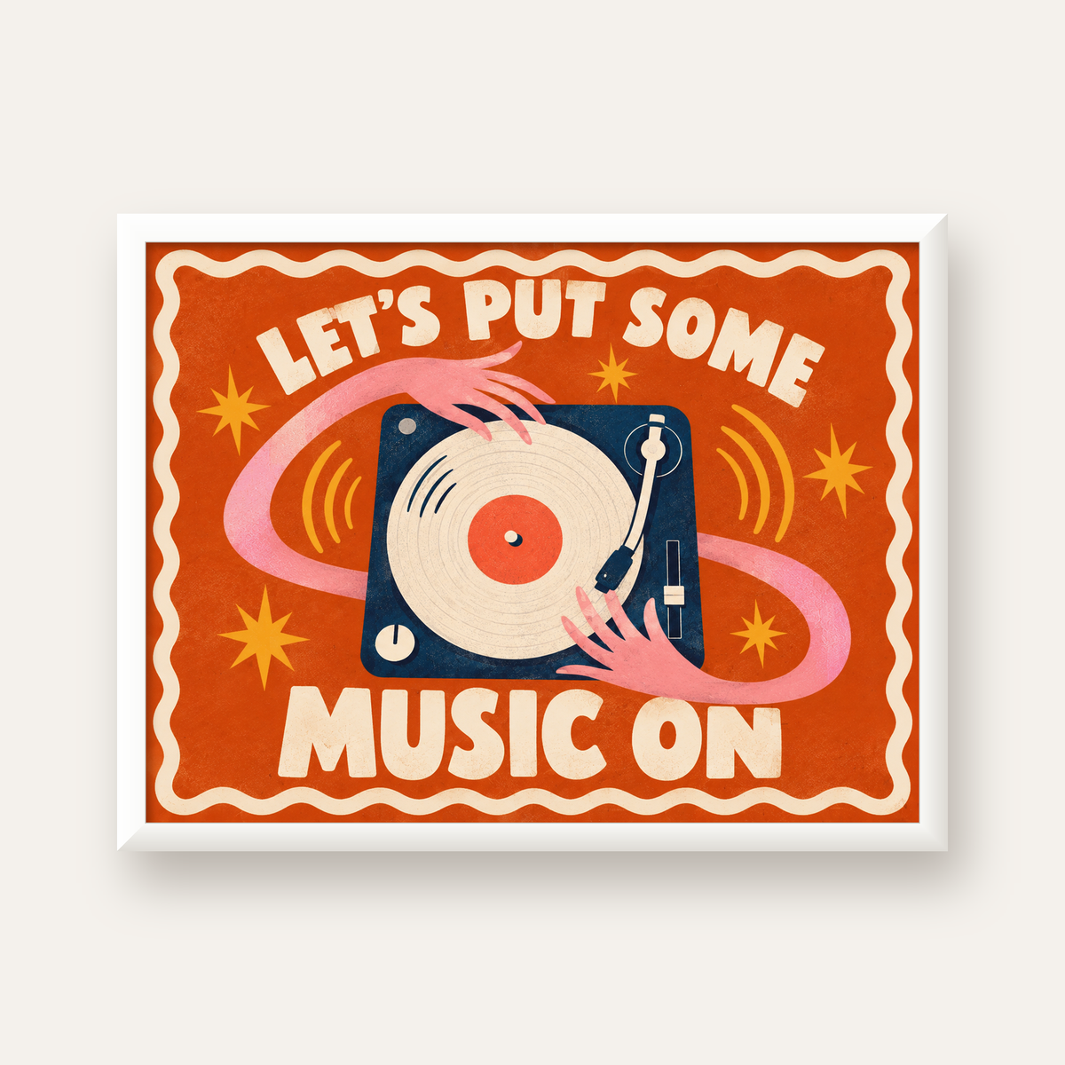 Retro Pikap ve Müzik Temalı Renkli Poster – Vintage Tarz Dekor — beyaz çerçeveli yatay poster