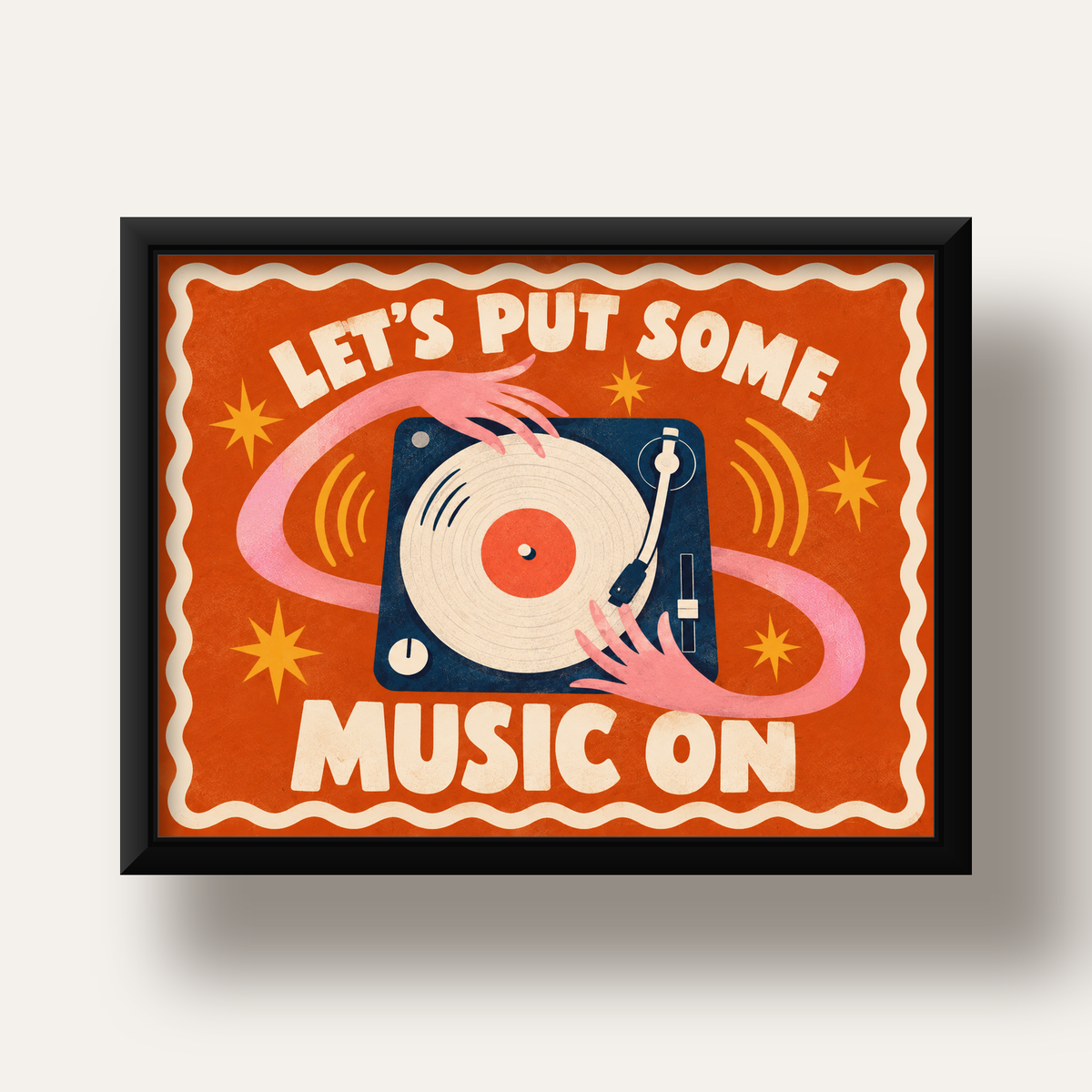 Retro Pikap ve Müzik Temalı Renkli Poster – Vintage Tarz Dekor — siyah derin çerçeveli
