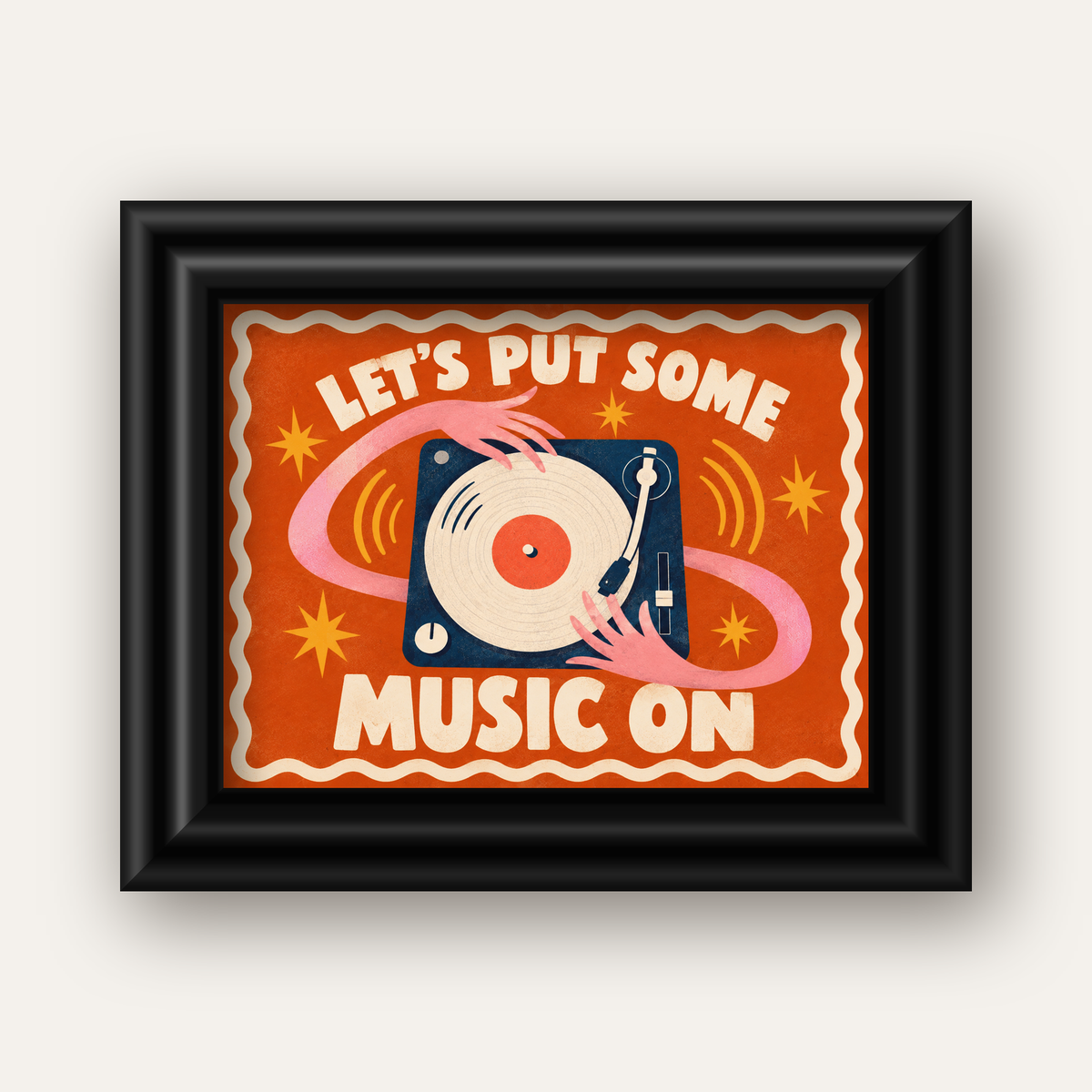 Retro Pikap ve Müzik Temalı Renkli Poster – Vintage Tarz Dekor — siyah galeri çerçeveli