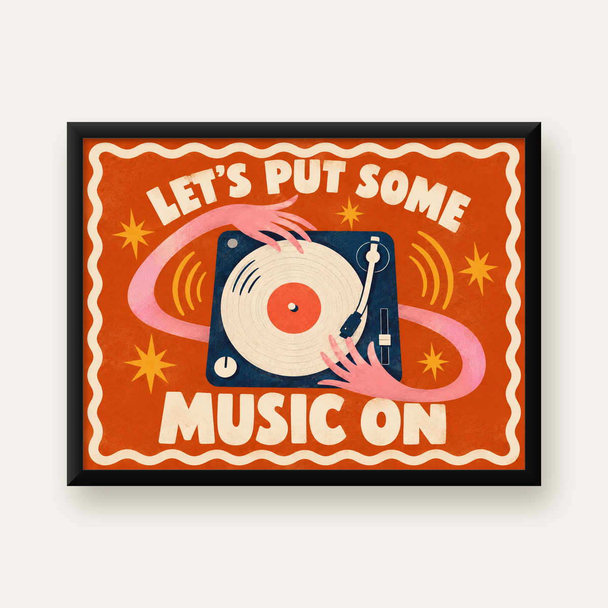 Retro Pikap ve Müzik Temalı Renkli Poster – Vintage Tarz Dekor — Yatay baskı, düz siyah çerçeveli duvar posteri