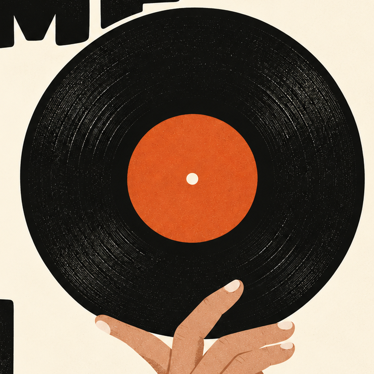 Let’s Put Some Music On – Vinil Plak Temalı Retro Poster — baskının yakın çekimi, kâğıt dokusu ve renk detayı