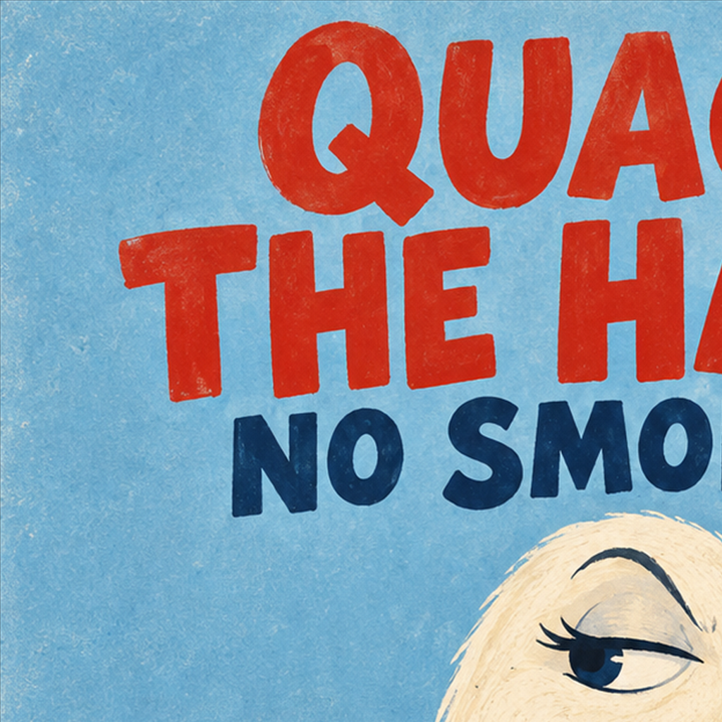 Quack The Habit Mizahi Sigara Karşıtı Ördek Poster — baskının yakın çekimi, kâğıt dokusu ve renk detayı