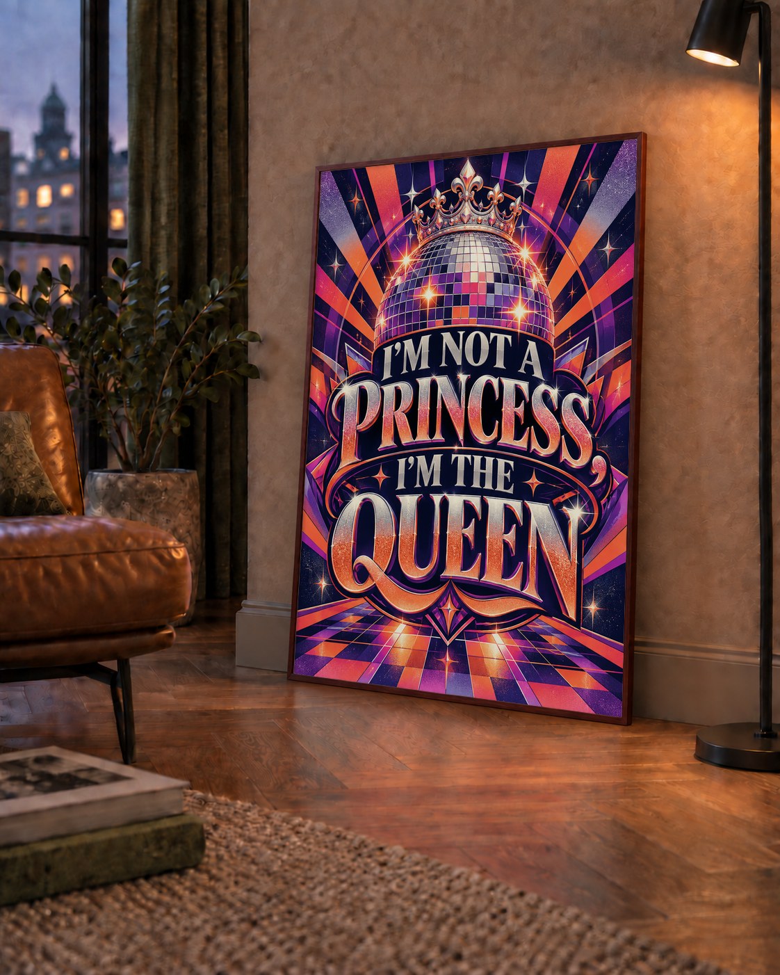 I'm Not a Princess — Disko Kraliçesi — çerçeveli hâliyle bir ev duvarında