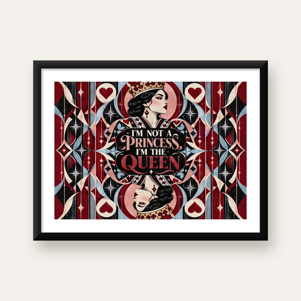 Kraliçe Portresi & Tipografi Vintage Poster: Güçlü ve Zarif Tasarım — Yatay baskı, beyaz kenar boşluklu
