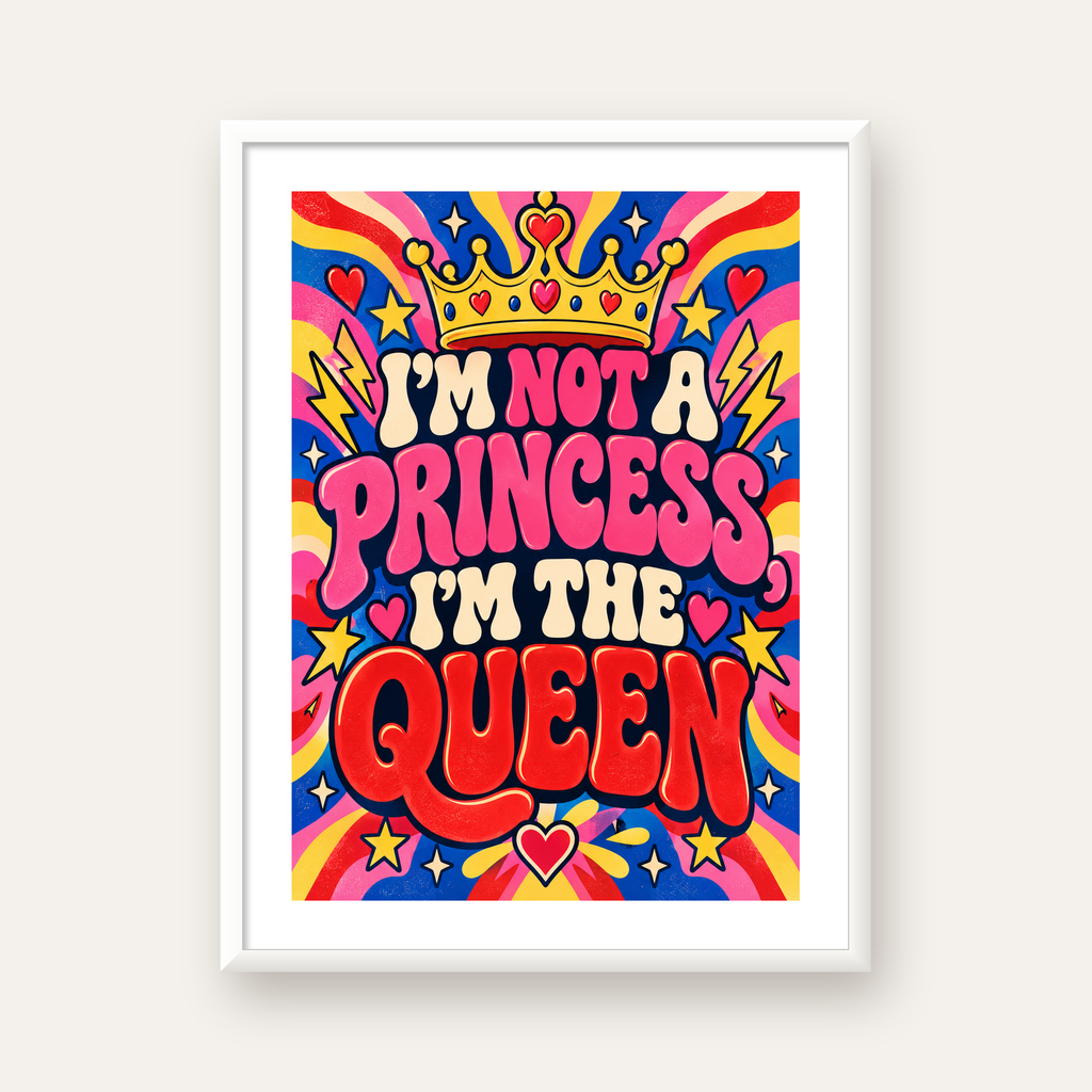I'm Not a Princess — Renkli Pop Art — beyaz çerçeveli dikey poster