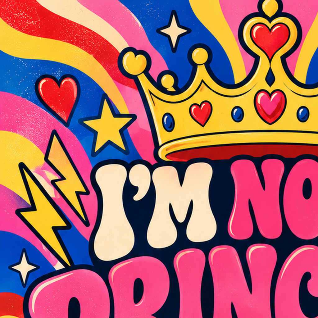 I'm Not a Princess, I'm The Queen Renkli Pop-Art Poster — baskının yakın çekimi, kâğıt dokusu ve renk detayı