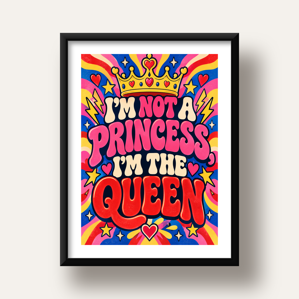 I'm Not a Princess — Renkli Pop Art — siyah derin çerçeveli paspartulu