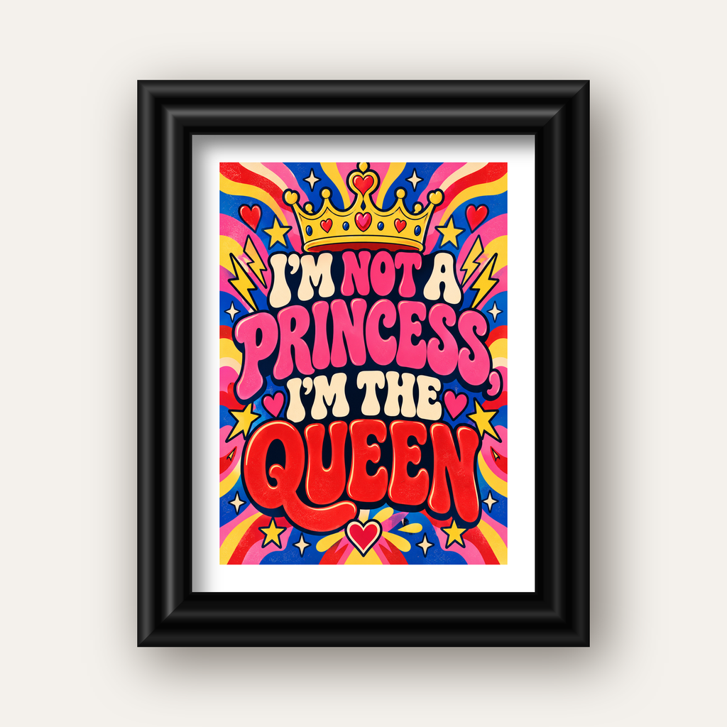 I'm Not a Princess — Renkli Pop Art — siyah galeri çerçeveli paspartulu