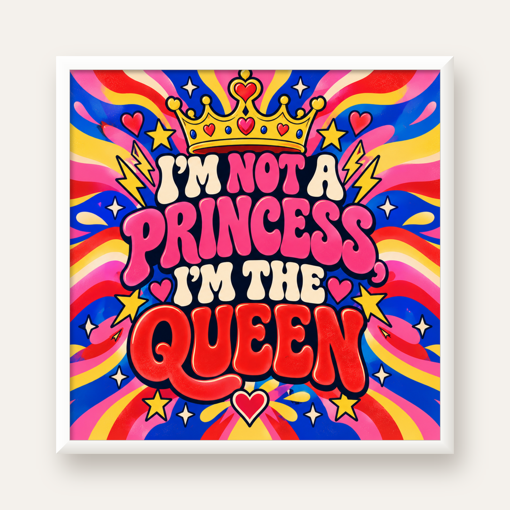I'm Not a Princess — Renkli Pop Art — beyaz çerçeveli kare poster