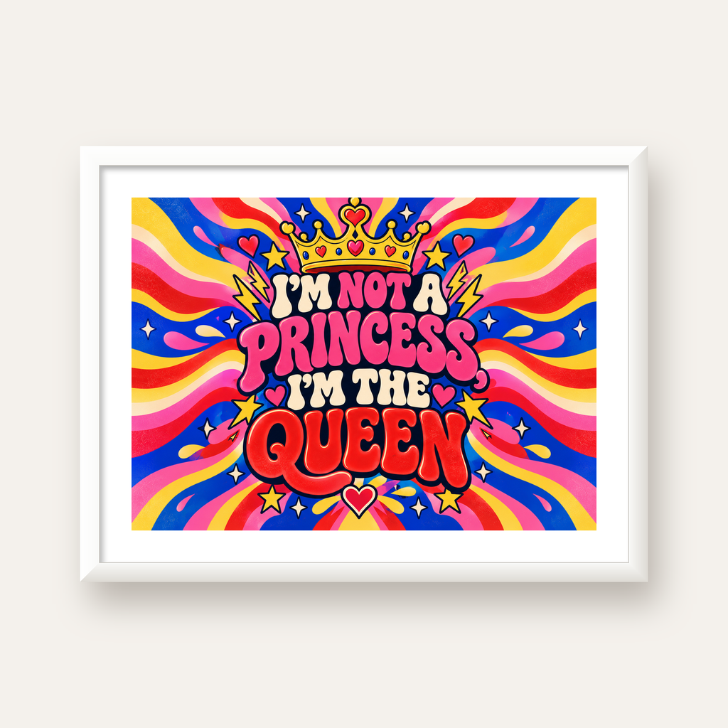I'm Not a Princess — Renkli Pop Art — beyaz çerçeveli yatay poster