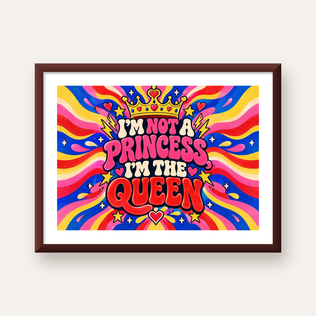 I'm Not a Princess — Renkli Pop Art — ceviz çerçeveli paspartulu