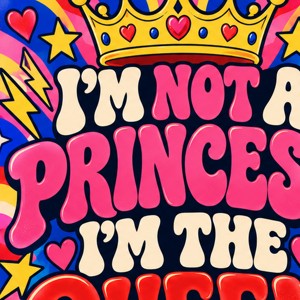 I'm Not a Princess, I'm The Queen Renkli Pop-Art Poster — baskının yakın çekimi, kâğıt dokusu ve renk detayı