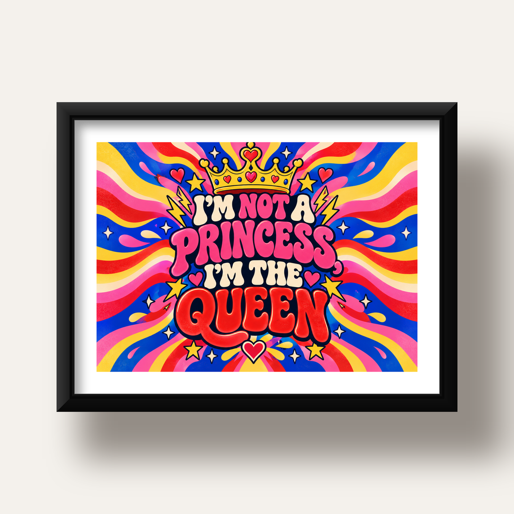 I'm Not a Princess — Renkli Pop Art — siyah derin çerçeveli paspartulu