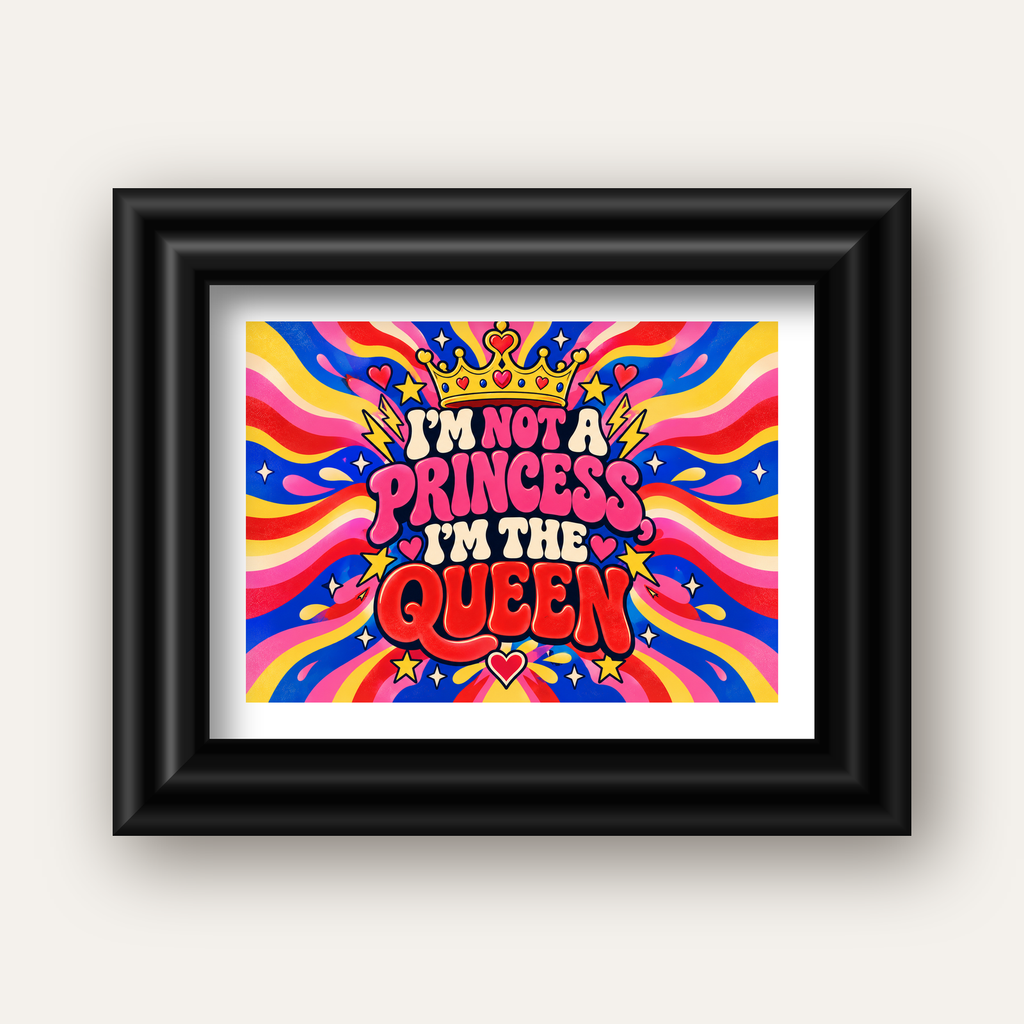 I'm Not a Princess — Renkli Pop Art — siyah galeri çerçeveli paspartulu
