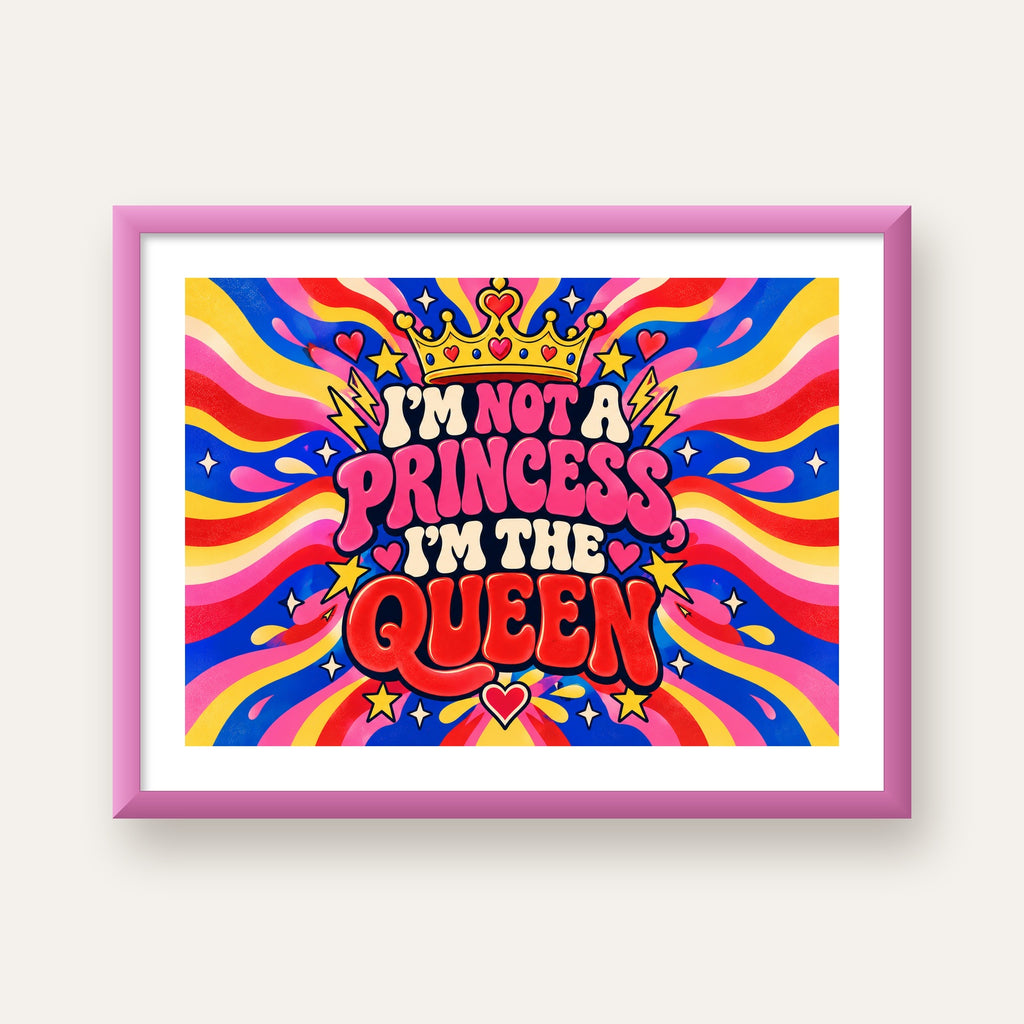 I'm Not a Princess — Renkli Pop Art — pembe çerçeveli paspartulu