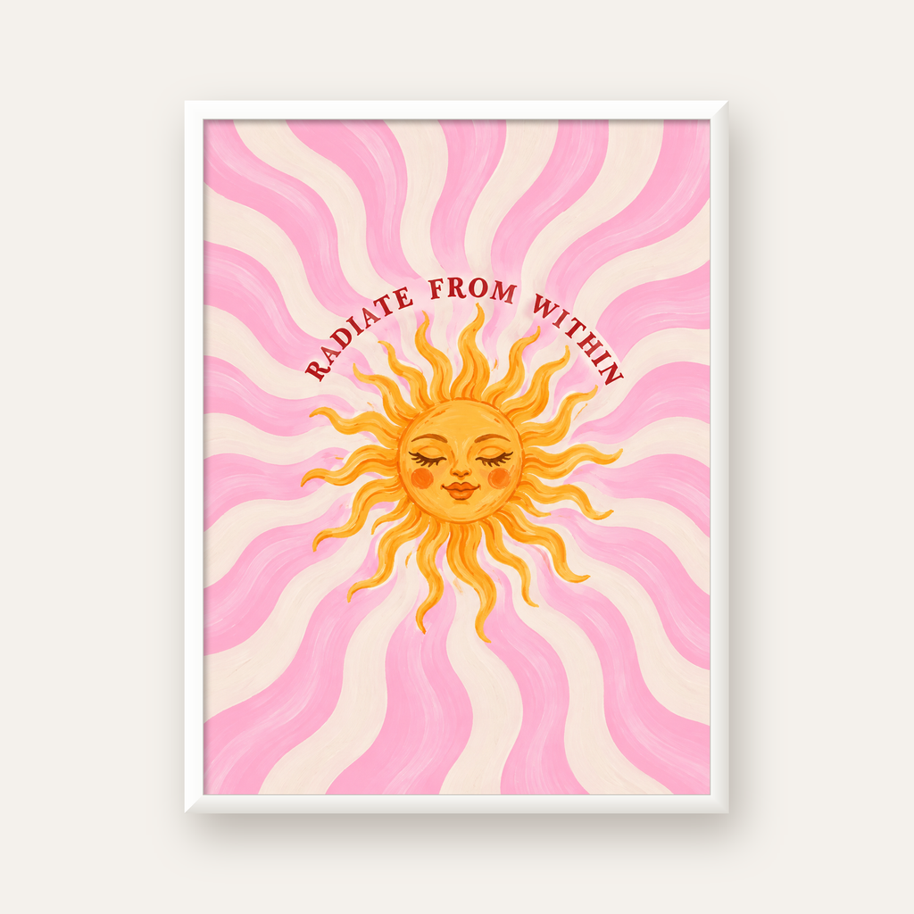 Radiate From Within Güneş Poster — beyaz çerçeveli dikey poster