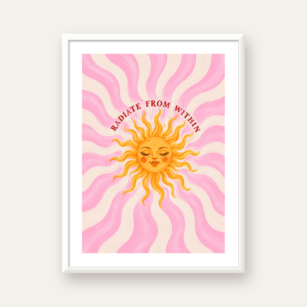 Radiate From Within Güneş Poster — beyaz çerçeveli dikey poster