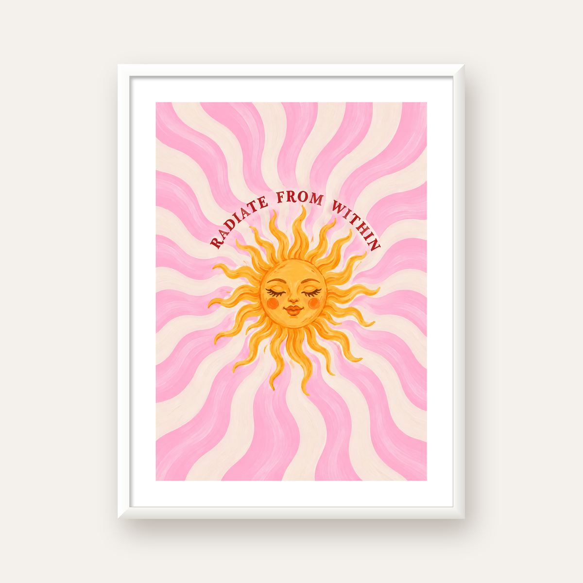 Radiate From Within Güneş Poster — beyaz çerçeveli dikey poster