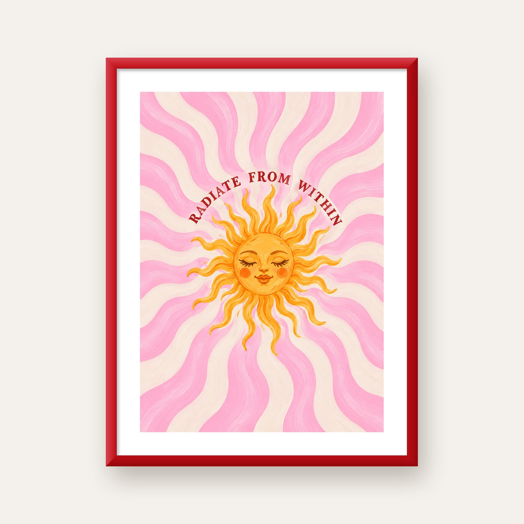 Radiate From Within Güneş Poster — kırmızı çerçeveli paspartulu