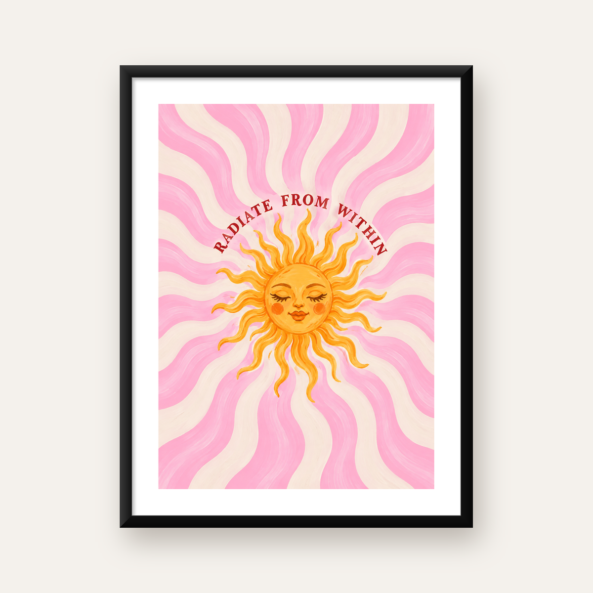 Gülümseyen Güneş & Dalgalı Çizgiler Renkli Poster — Dikey baskı, beyaz kenar boşluklu