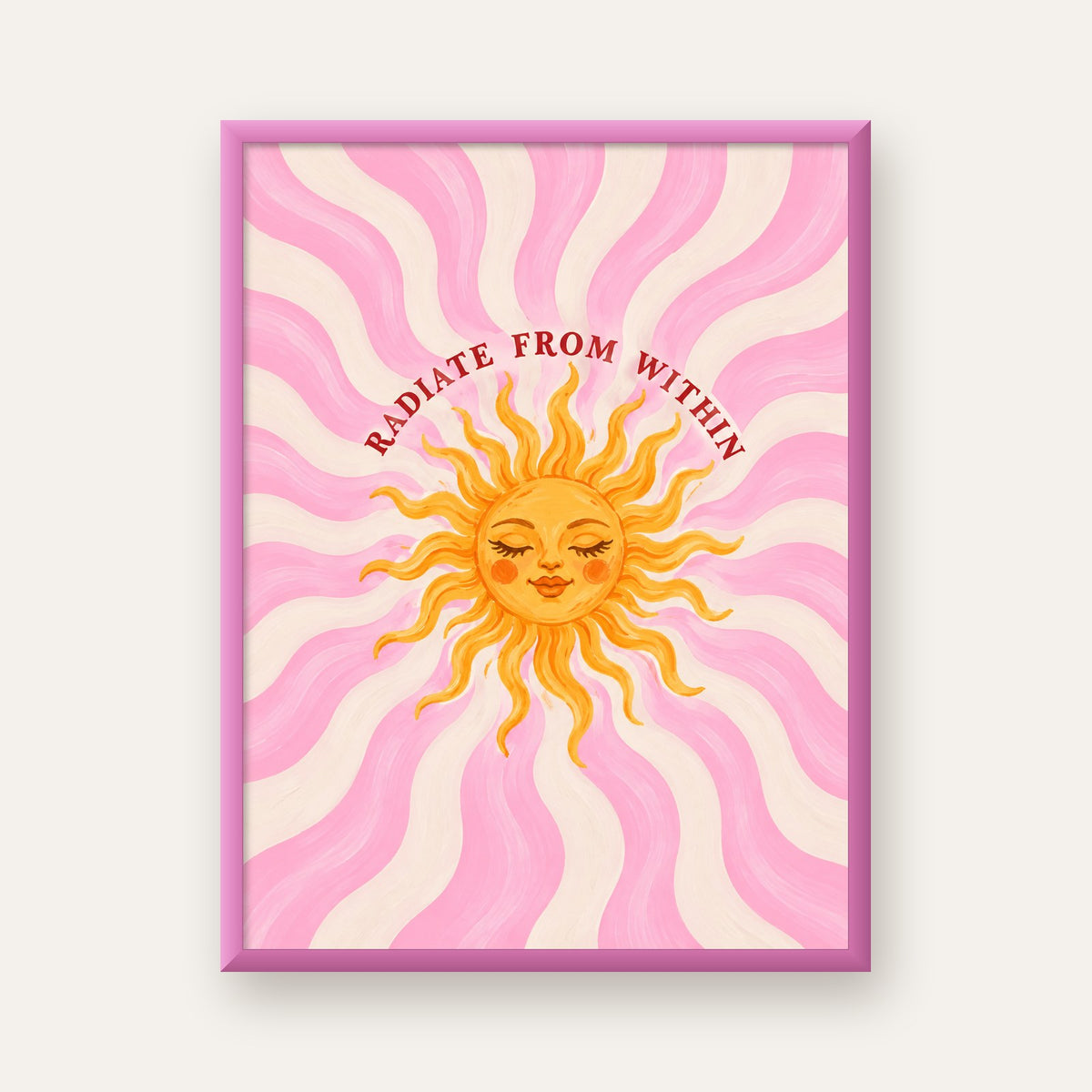 Radiate From Within Güneş Poster — pembe çerçeveli