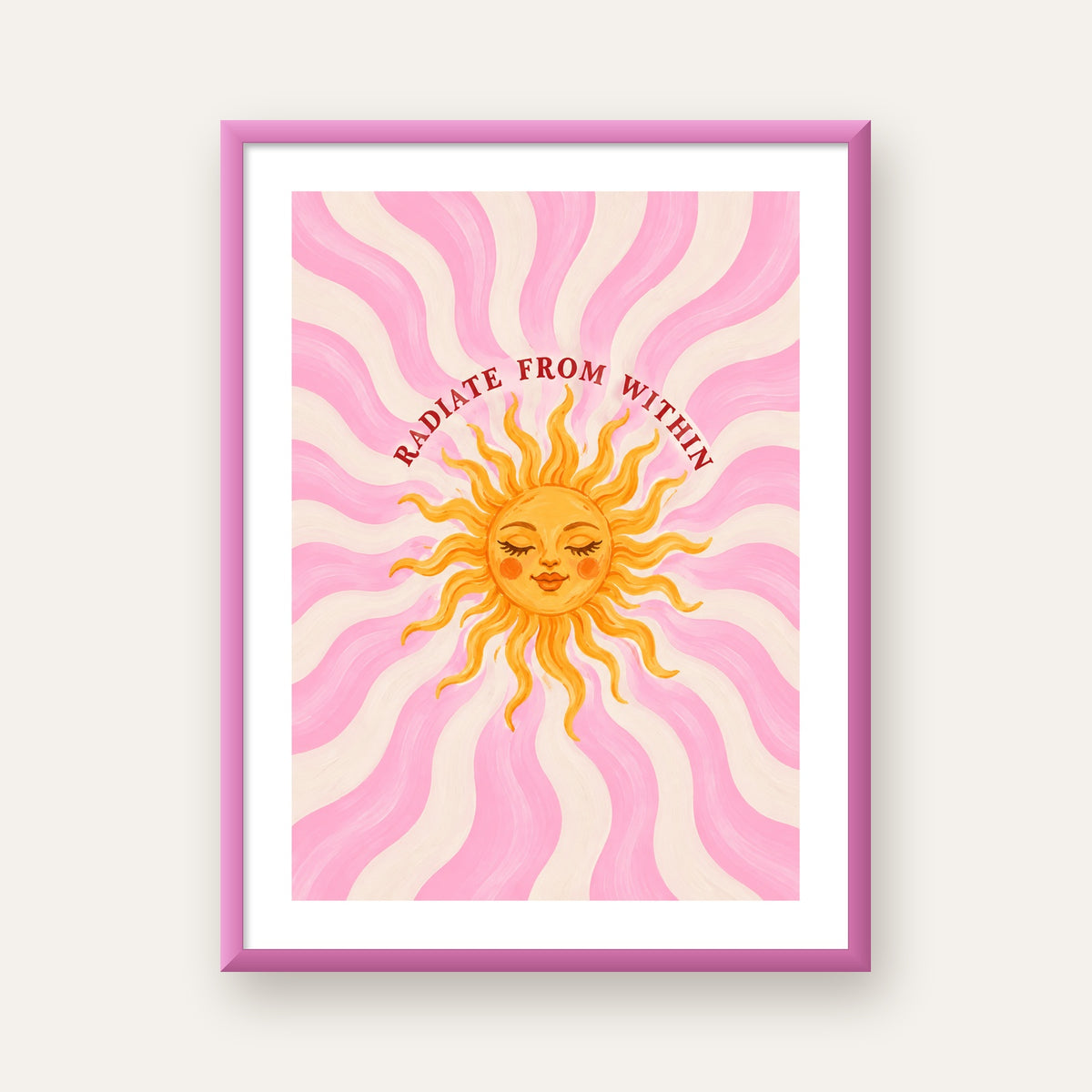 Radiate From Within Güneş Poster — pembe çerçeveli paspartulu
