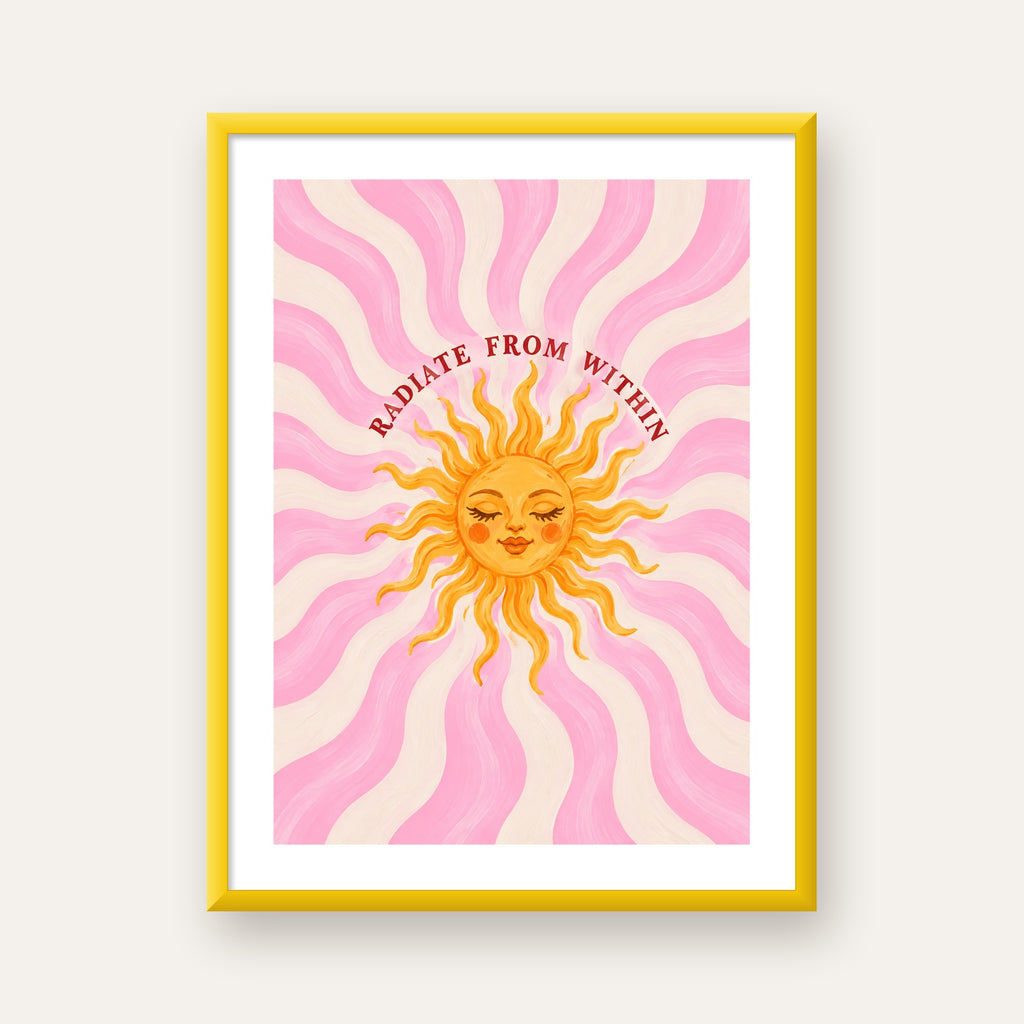 Radiate From Within Güneş Poster — sarı çerçeveli paspartulu
