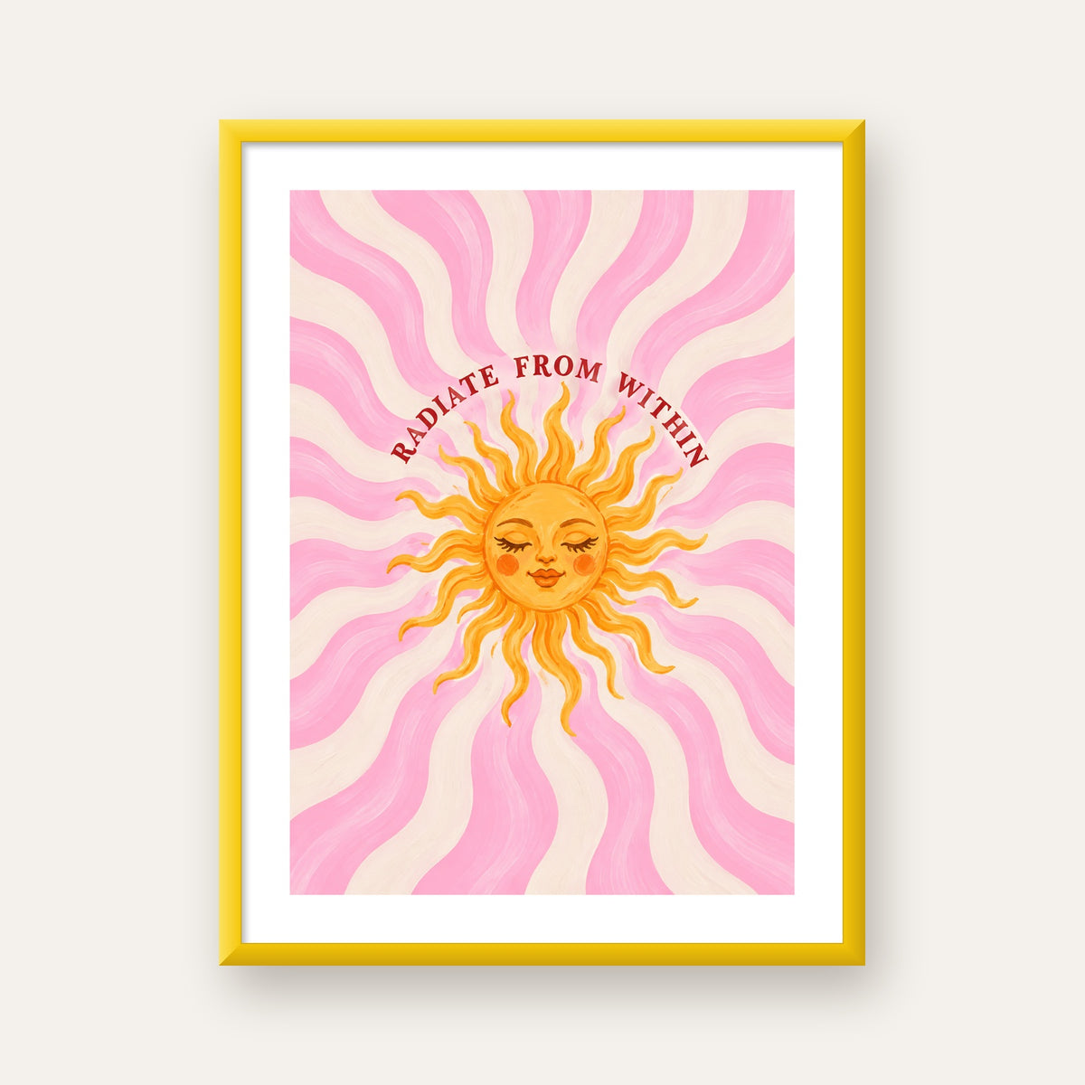 Radiate From Within Güneş Poster — sarı çerçeveli paspartulu
