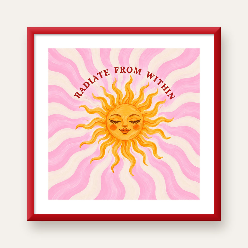 Radiate From Within Güneş Poster — kırmızı çerçeveli paspartulu