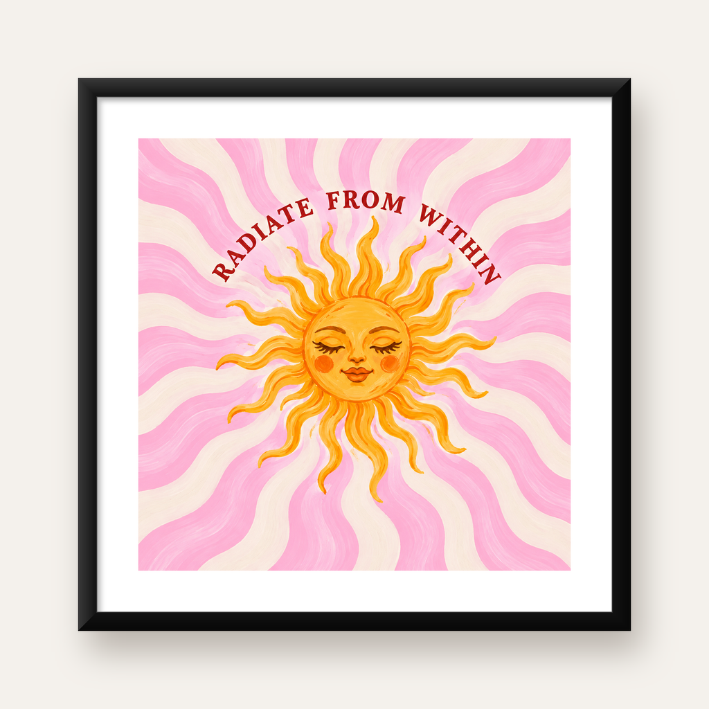 Gülümseyen Güneş & Dalgalı Çizgiler Renkli Poster — Kare baskı, beyaz kenar boşluklu