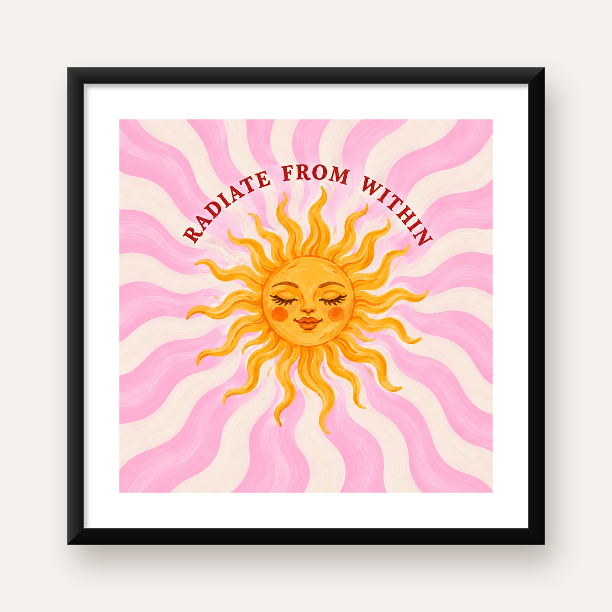 Gülümseyen Güneş & Dalgalı Çizgiler Renkli Poster — Kare baskı, beyaz kenar boşluklu