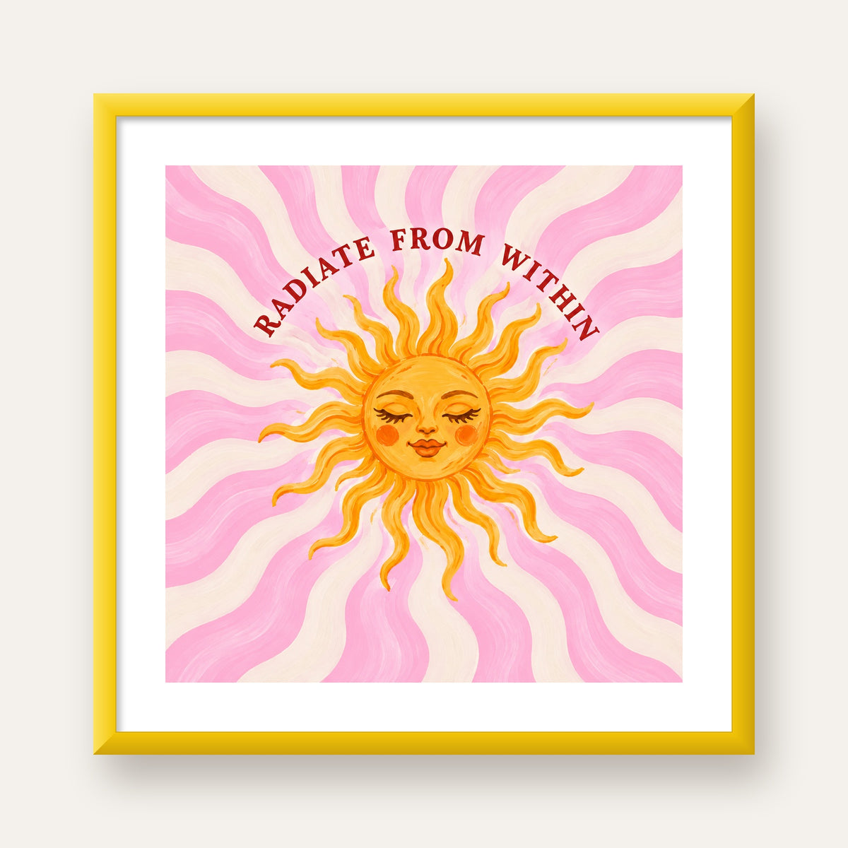 Radiate From Within Güneş Poster — sarı çerçeveli paspartulu
