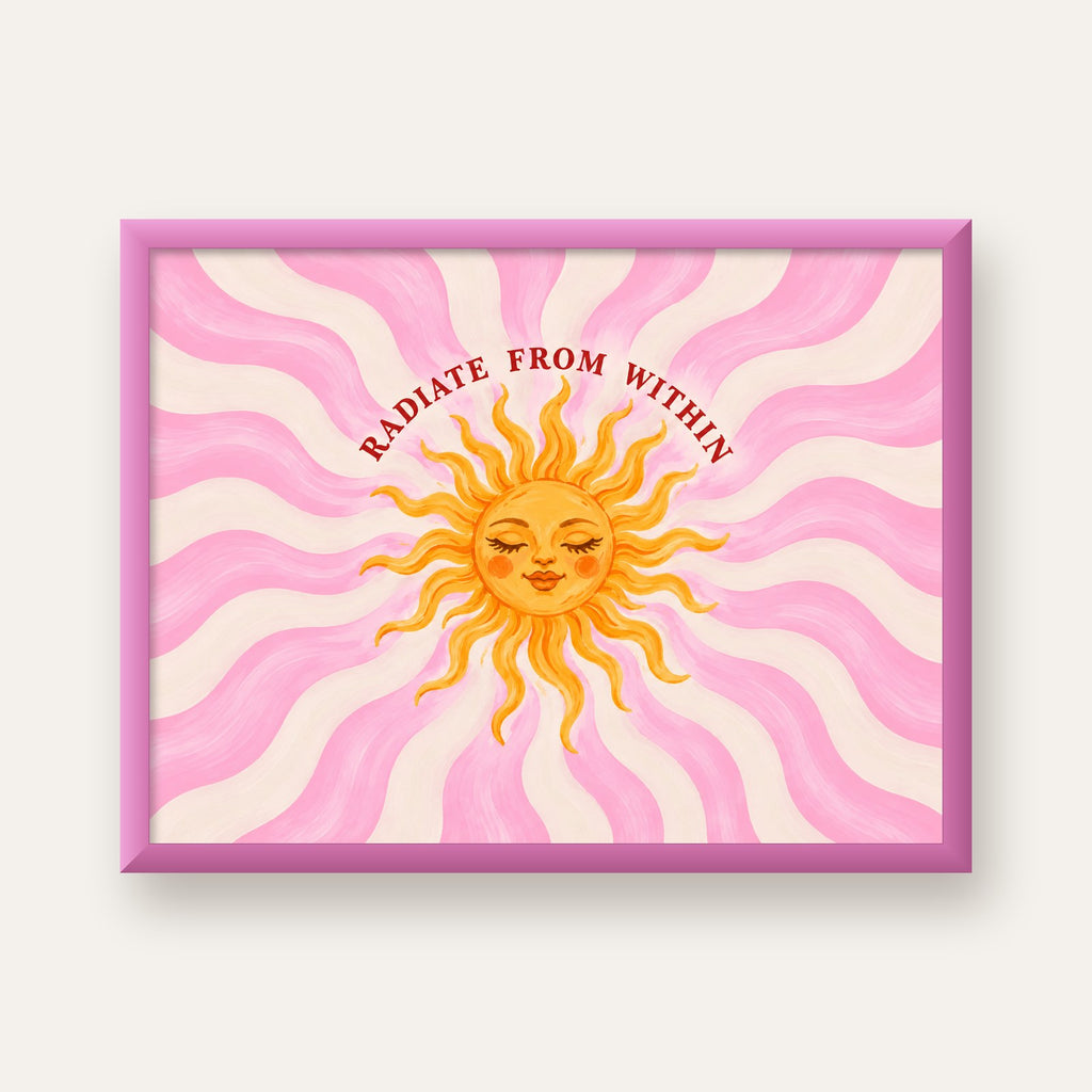 Radiate From Within Güneş Poster — pembe çerçeveli