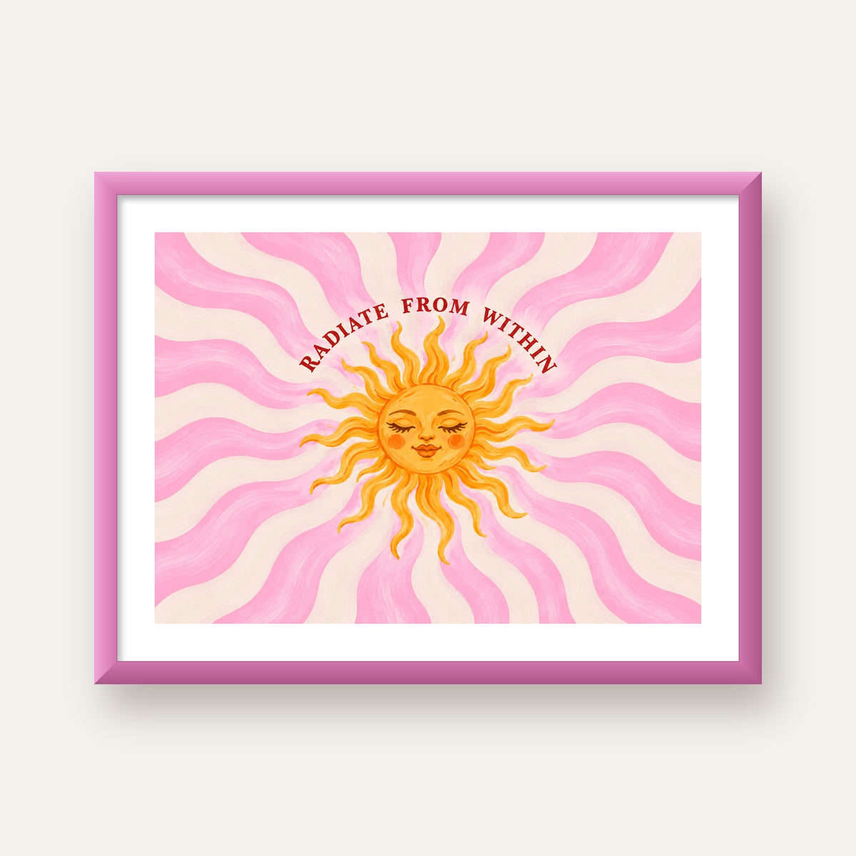 Radiate From Within Güneş Poster — pembe çerçeveli paspartulu