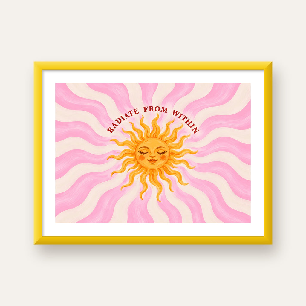 Radiate From Within Güneş Poster — sarı çerçeveli paspartulu