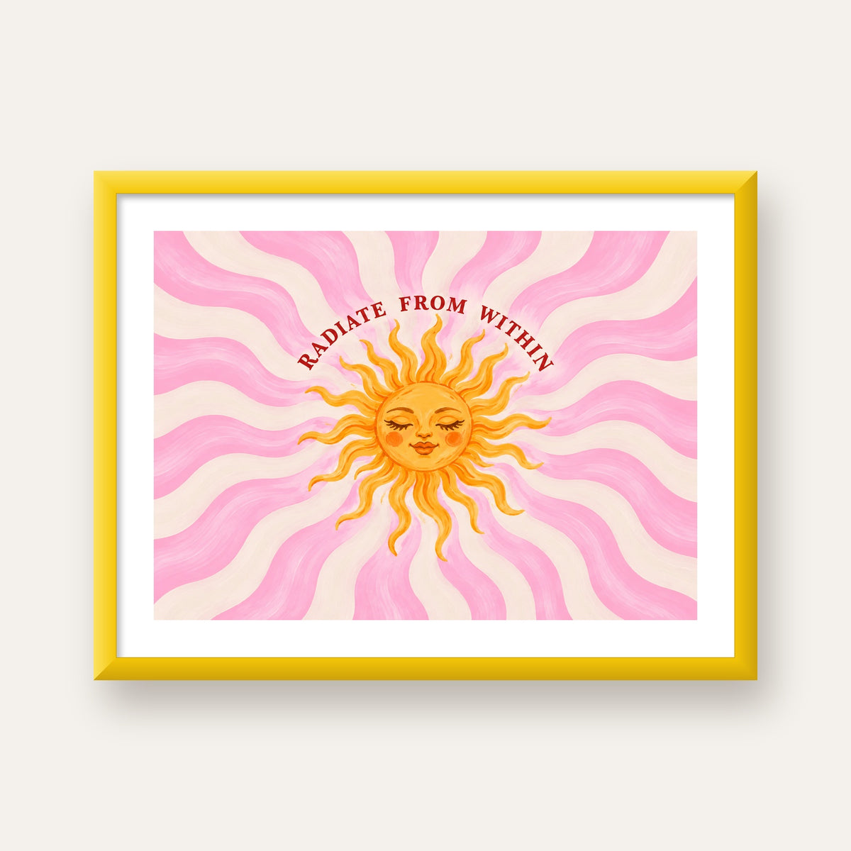 Radiate From Within Güneş Poster — sarı çerçeveli paspartulu