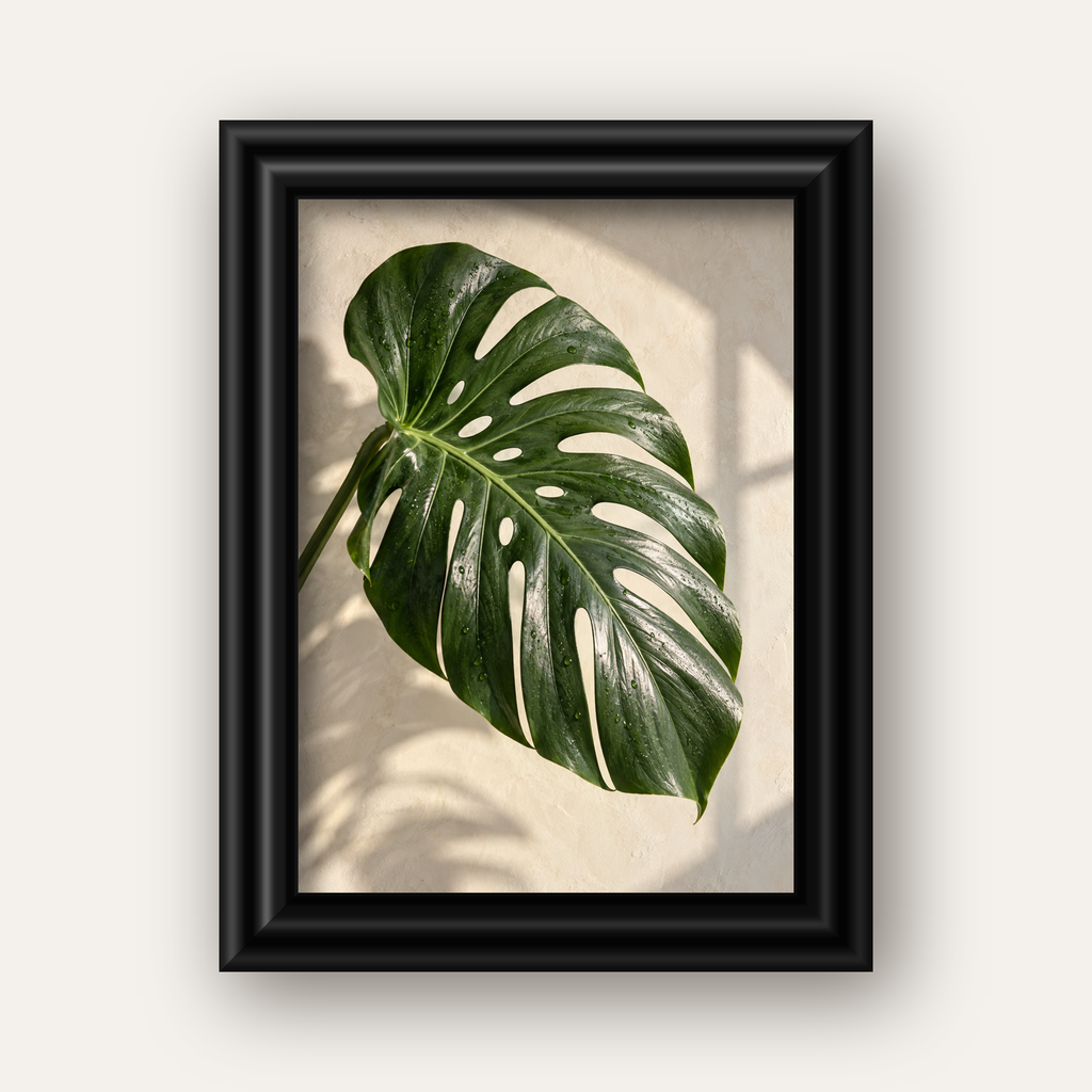 Monstera Yaprağı Close-Up Poster – Doğal ve Modern Duvar Dekoru — siyah galeri çerçeveli