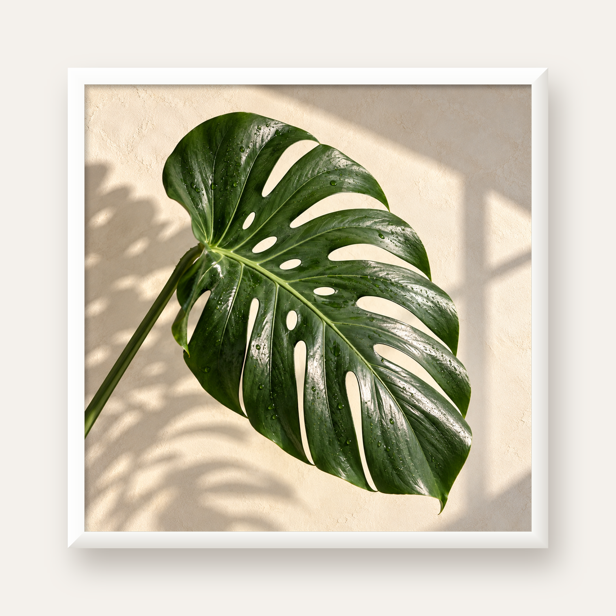 Monstera Yaprağı Close-Up Poster – Doğal ve Modern Duvar Dekoru — beyaz çerçeveli kare poster