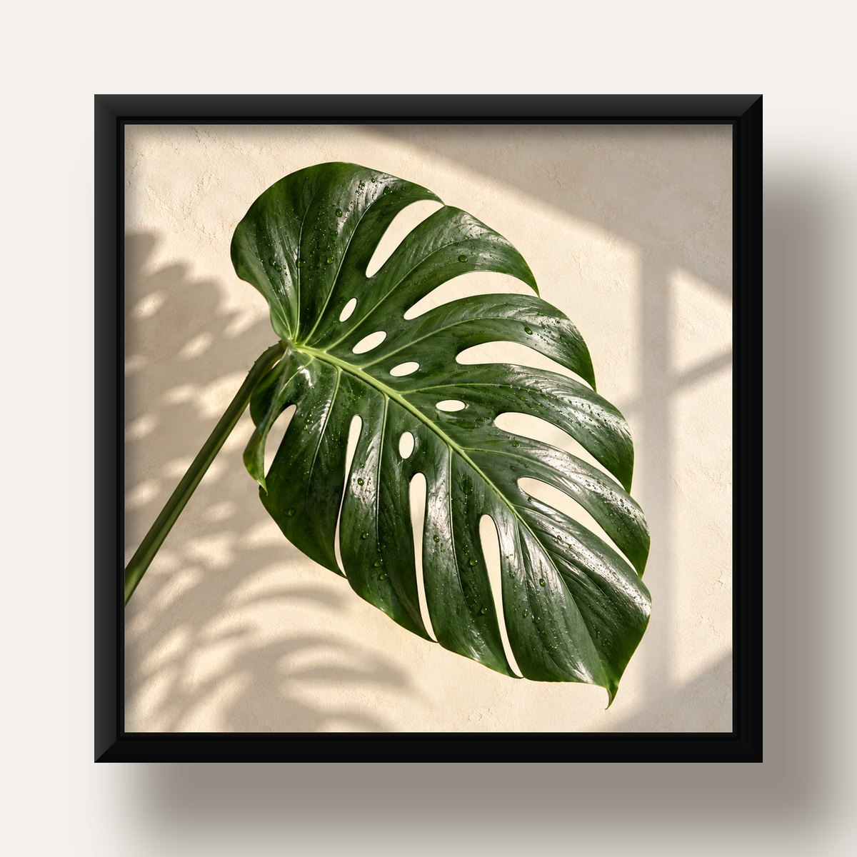 Monstera Yaprağı Close-Up Poster – Doğal ve Modern Duvar Dekoru — siyah derin çerçeveli