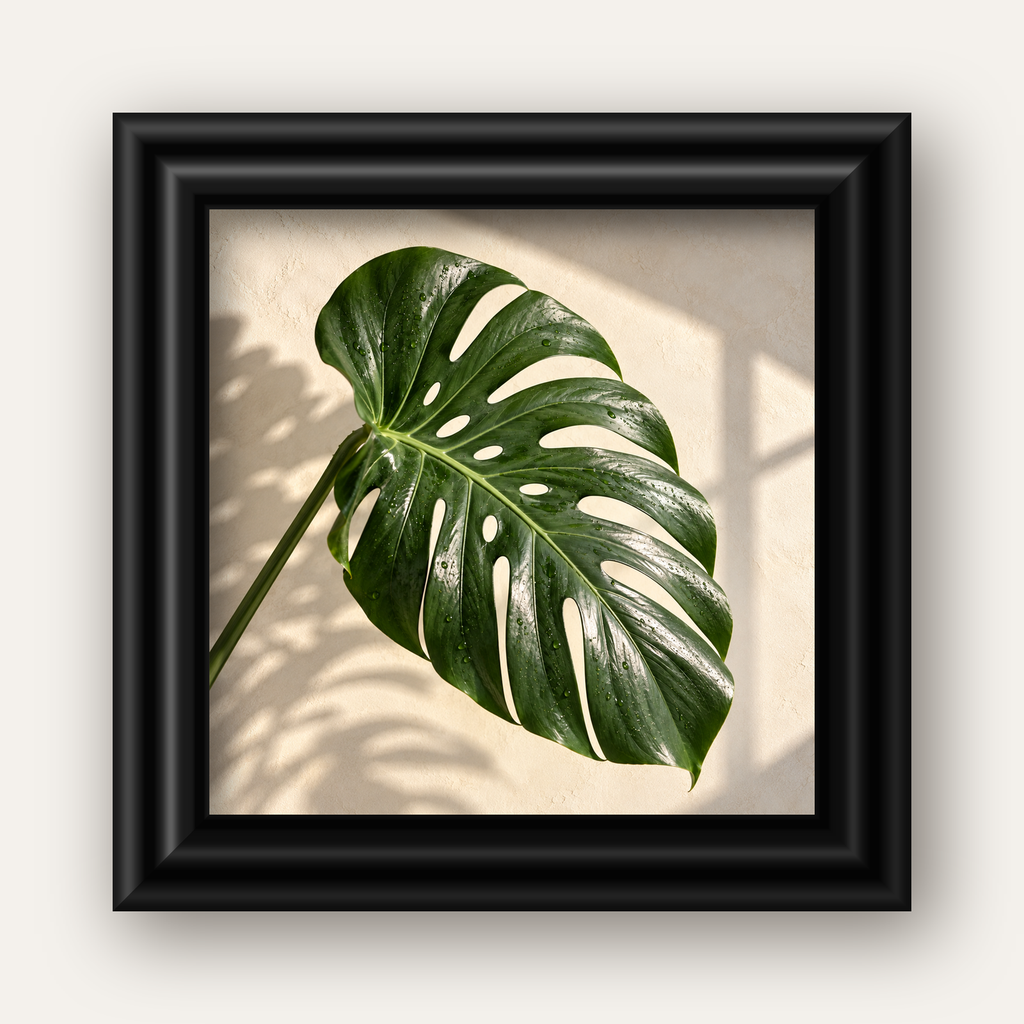Monstera Yaprağı Close-Up Poster – Doğal ve Modern Duvar Dekoru — siyah galeri çerçeveli