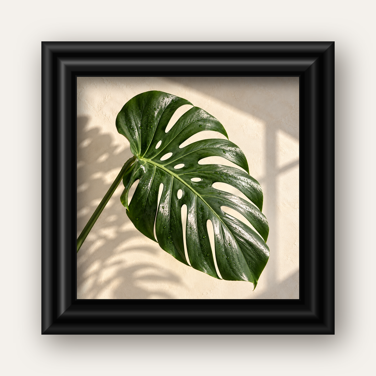 Monstera Yaprağı Close-Up Poster – Doğal ve Modern Duvar Dekoru — siyah galeri çerçeveli