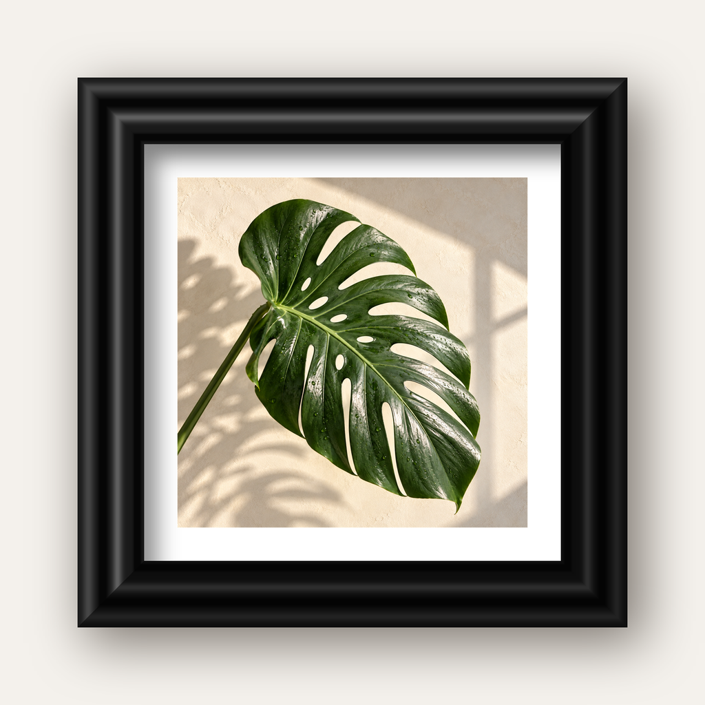 Monstera Yaprağı Close-Up Poster – Doğal ve Modern Duvar Dekoru — siyah galeri çerçeveli paspartulu