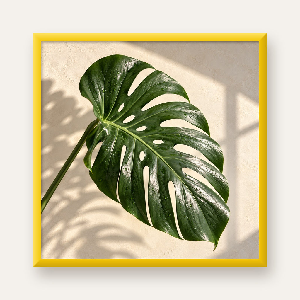 Monstera Yaprağı Close-Up Poster – Doğal ve Modern Duvar Dekoru — sarı çerçeveli