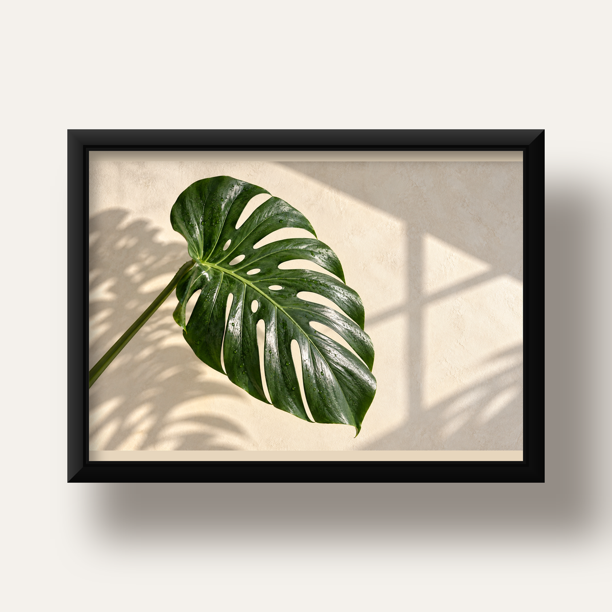 Monstera Yaprağı Close-Up Poster – Doğal ve Modern Duvar Dekoru — siyah derin çerçeveli