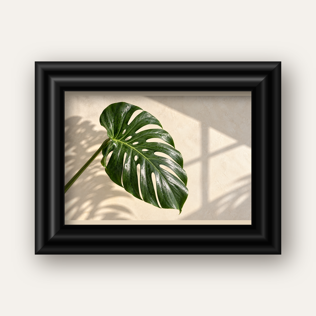 Monstera Yaprağı Close-Up Poster – Doğal ve Modern Duvar Dekoru — siyah galeri çerçeveli