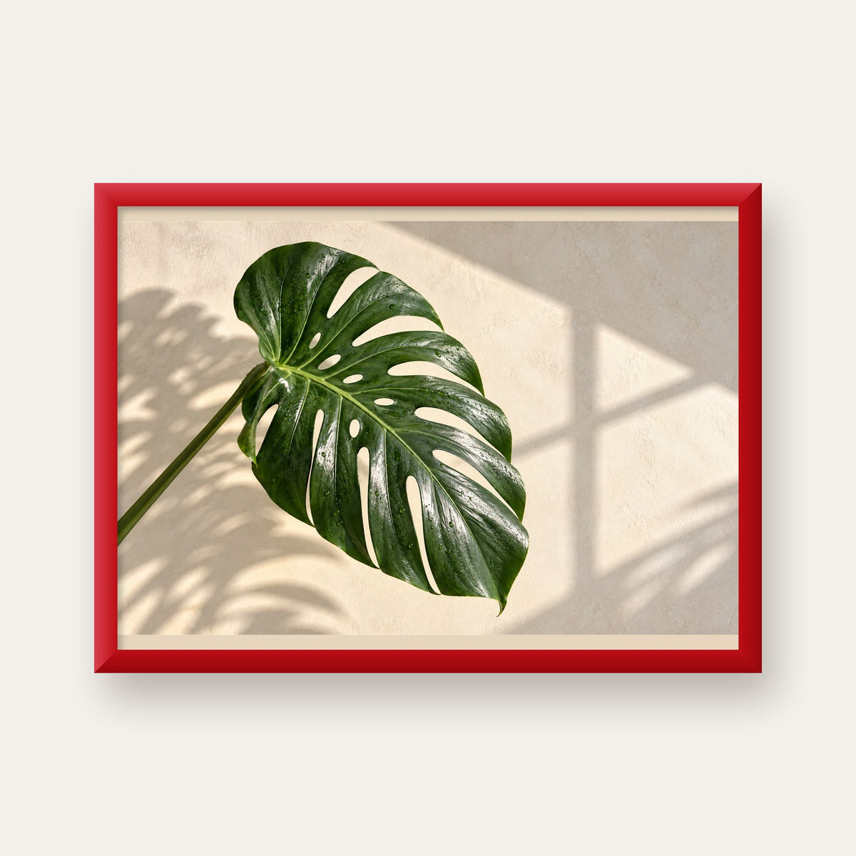 Monstera Yaprağı Close-Up Poster – Doğal ve Modern Duvar Dekoru — kırmızı çerçeveli