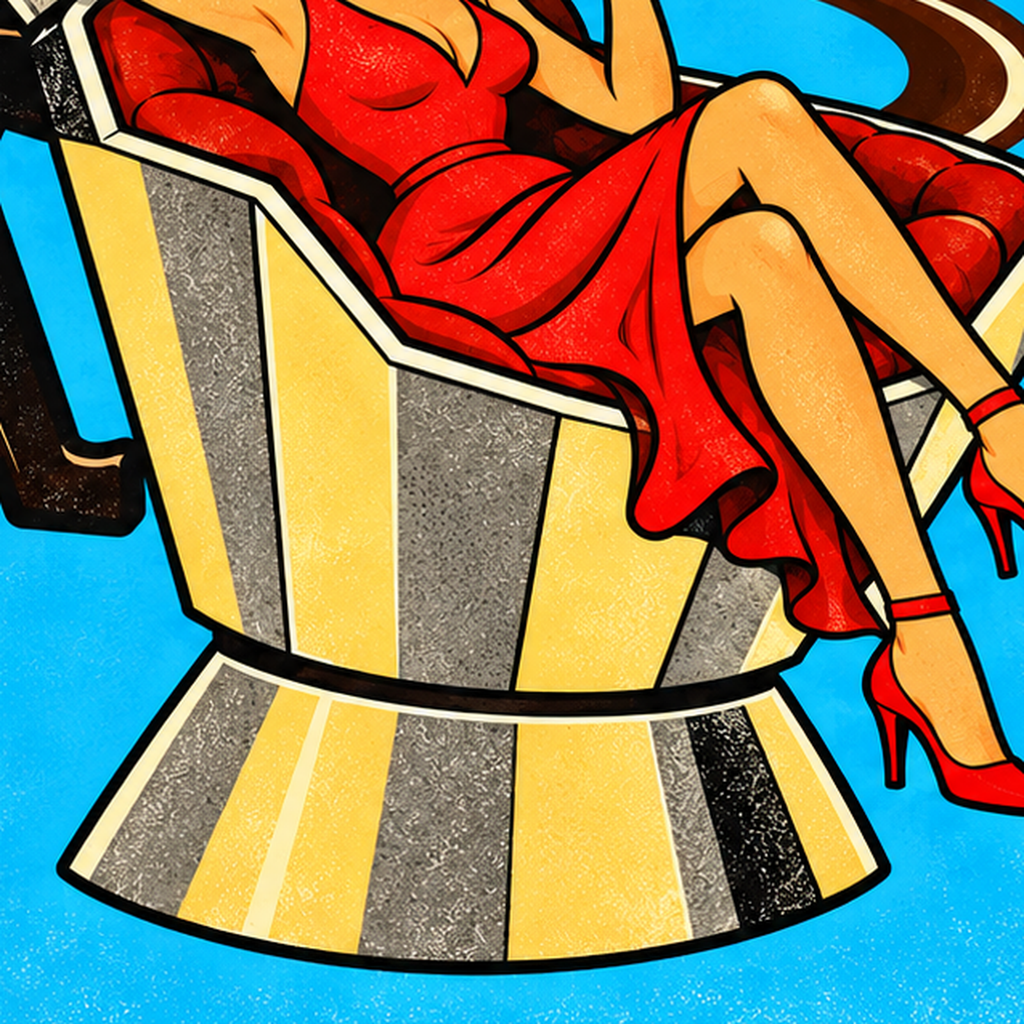 Retro Kahve ve Kadın İllüstrasyonlu Poster – REFILL PLEASE — baskının yakın çekimi, kâğıt dokusu ve renk detayı
