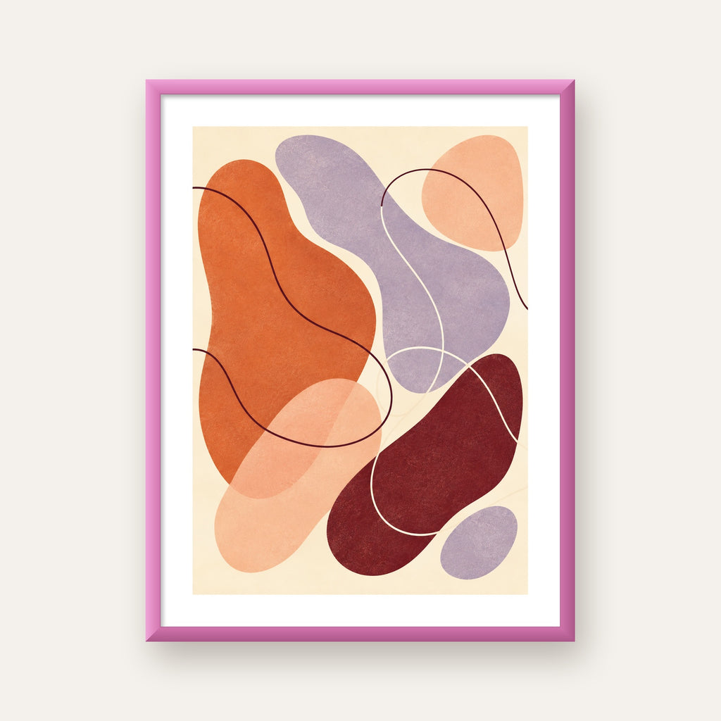 Soyut Renkli Organik Formlar Dijital Poster – Çerçeveli — pembe çerçeveli paspartulu