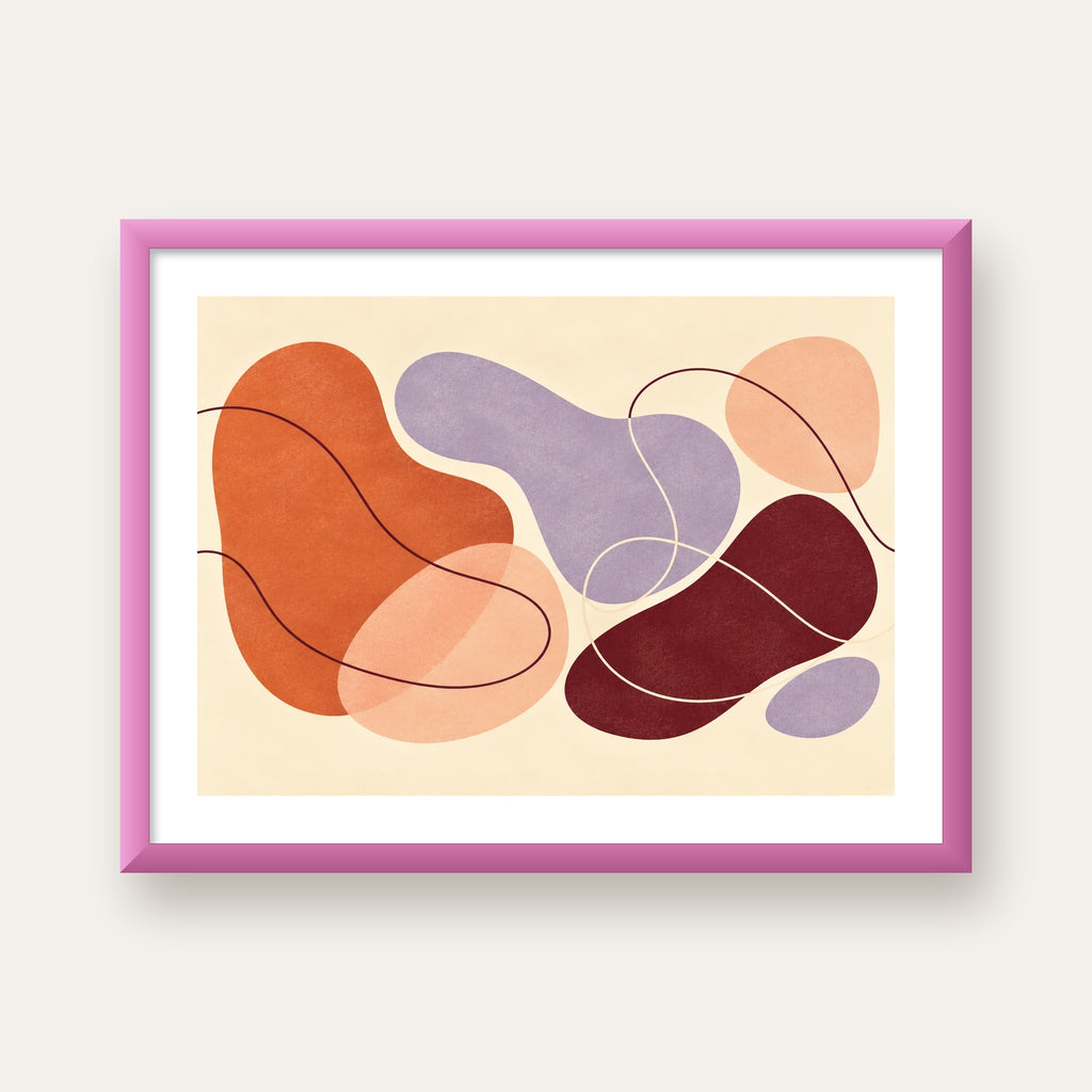 Soyut Renkli Organik Formlar Dijital Poster – Çerçeveli — pembe çerçeveli paspartulu