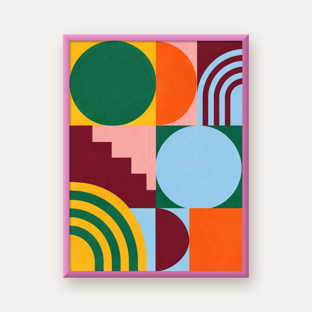 Renkli Soyut Geometrik Şekiller Modern Duvar Posteri — pembe çerçeveli
